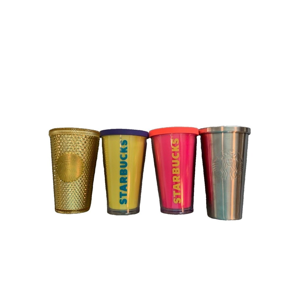 Starbucks Tumblers 16oz Gold-Stainless-Yellow-Pink 4 Lot Holiday Gifts